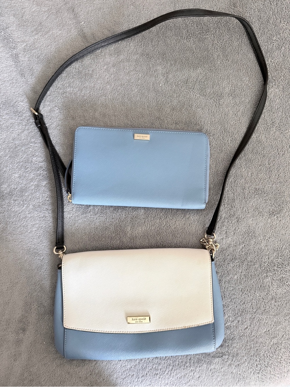 Kate Spade Light Blue, Cream & Black Crossbody Wallet Set